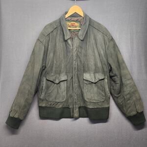 Vintage Cayenne Leather Jacket Coat Mens Large Green Bomber Utility YKK Zipper
